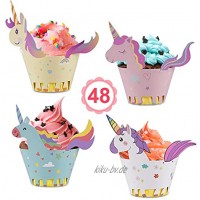 Vabaso Einhorn Cupcake Wrappers Papier 48 Stücke süße Unicorn Muffins Dessert Dekoration Verpackung für Kinder Geburtstag Party Hochzeit Kuchen Deko