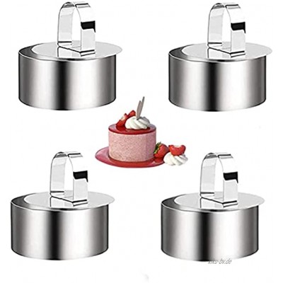 Voarge Kuchenringe,Edelstahl Dessertringe,Kuchen Schimmel 4 Stück Set enthält 4 Ringe und 4 Lebensmittel Pressen 8 x8x 4cm… 4*runden