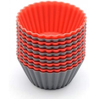 BiaoGan Jumbo-Backförmchen aus Silikon wiederverwendbar antihaftbeschichtet für Cupcakes und Muffins 8,9 cm groß in Aufbewahrungsbehälter Rot und Grau rund 12 Stück