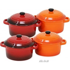 com-four® 4x Auflaufform mit Deckel aus Keramik Dessertschale für z.B. Ragout fin in orange und rot 300 ml je Form 4 Stück orange. rot