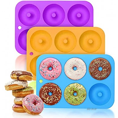 3 Stück Slikon Donutform Donut Backform 6 Hohlräume Runde Formen Donut Silikonform Antihaft-Safe Backblech für Kuchen Keks Bagels Muffins Blau Violett und Orange