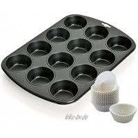 Kaiser Muffinform-Set 2-teilig Muffin Backblech mit Papierbackförmchen für 12 Mini Muffins 38 x 27 cm Cupcake Form antihaftbeschichtet