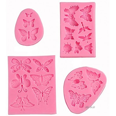 4pcs Schmetterlingsform Silikonform 3D Schmetterlingsfondant Form Silikon Fondant Formen Kuchen Dekoration Backwerkzeuge für DIY Zucker Handwerk Süßigkeiten Schokolade Eiswürfel Schale Seife