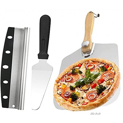 Furado Pizzaschaufel Edelstahl Set,Pizzaschieber Pizzaschaufel mit Fläche aus Rostfreiem Aluminium Praktisches,Pizzabrett für Backofen und Gasgrill,Steinofen