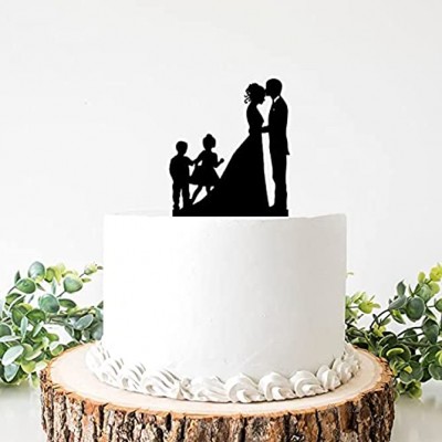 Hochzeitstortenaufsatz mit zwei Kindern Brautpaar Silhouette Junge und Mädchen Acryl 15,2 cm Kuchendekoration für Hochzeit Brautparty Jahrestag Geburtstag.