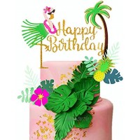 JeVenis 3er Set Glitzer Flamingo Happy Birthday Cake Topper Ananas Kuchen Dekoration für Tropische hawaiianische Luau Motto Party Supplies