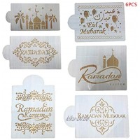 6 Stück Set Eid Mubarak Ramadan Kaffee Blume Spray Schablonen Kuchen Dekorieren DIY Vorlage Zucker Pulver Sieb