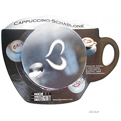 HAB & GUT -CS001-3x Cappuccino Schablonen aus Edelstahl,"CAFE" Kuss und Herz 11 cm Ø 18 10-Qualität